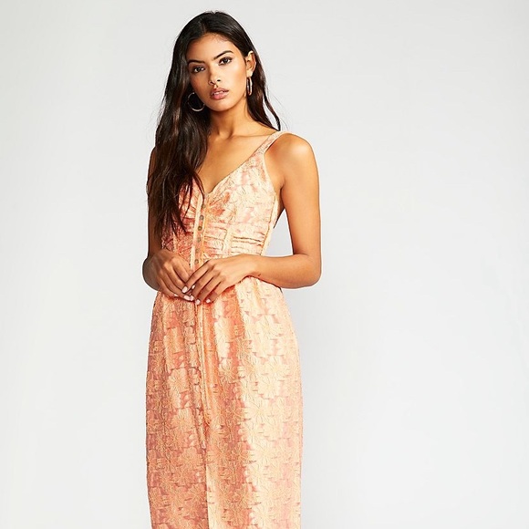 FREE PEOPLE EMBROIDERED MAXI DRESS IN APRICOT STUNNING FULLY LINED SIZE 6 - Picture 2 of 13